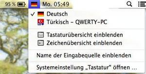 Auswahl der aktiven Eingabesprache in der Menüleiste