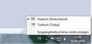 Menü zur Auswahl der aktiven Tastatur